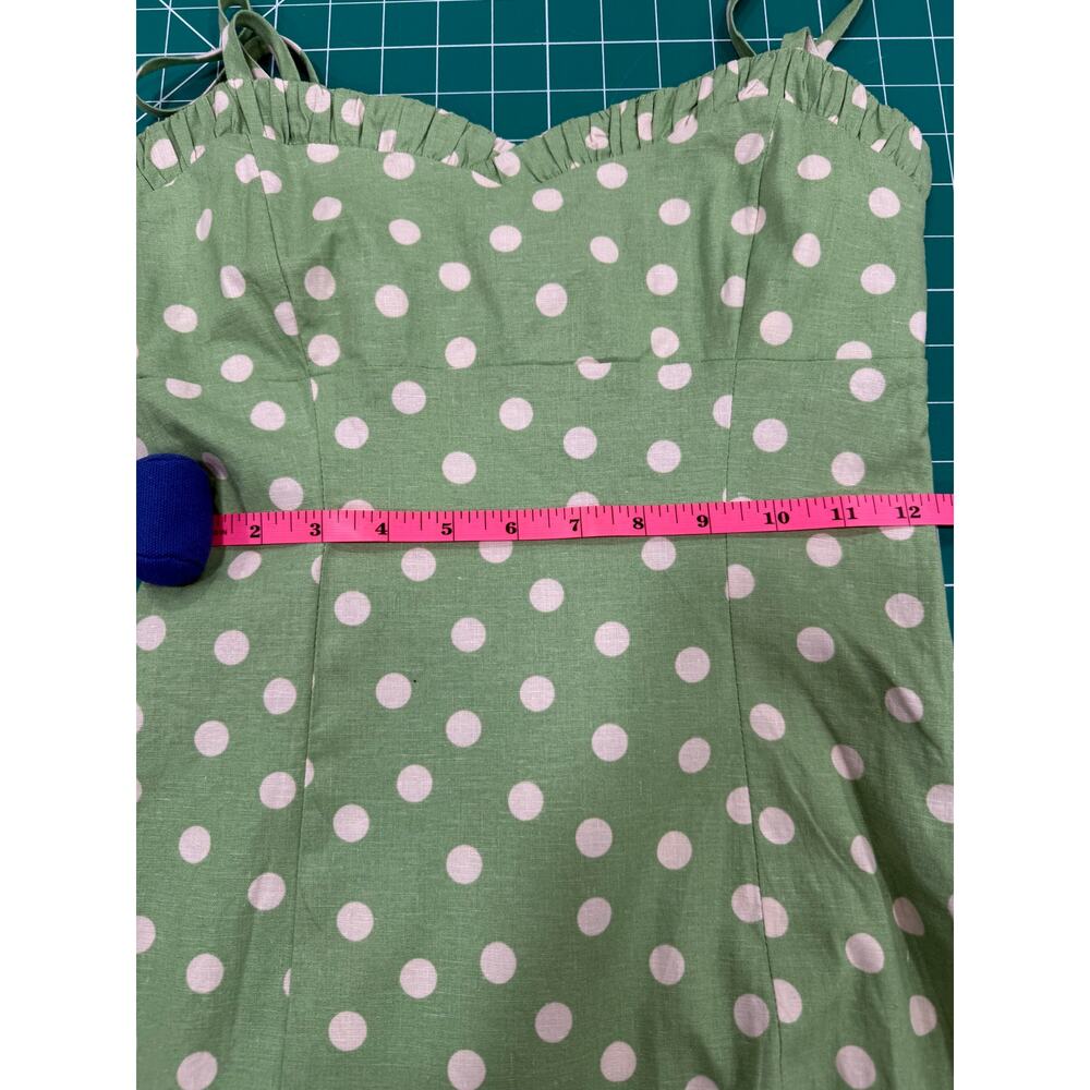Zara Linen Blend Polka Dot Mini Dress Green Ruffle Hem NWT Women's Size Small - Picture 11 of 12